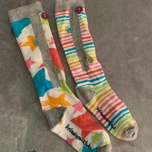 Little Miss Matched fun Girls print colorful knee socks with buttons one size